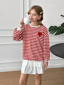 SHEIN طقم بأكمام طويلة وياقة طاقم للفتيات المراهقات الكاجوال