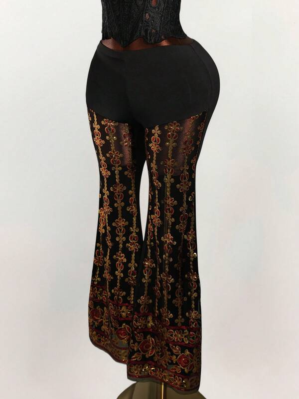 Amplova Pantalones de pierna acampanada de cintura baja con tela de lujo y textura que estilizan la figura