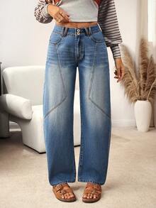 EMERY ROSE Jeans de mezclilla casual desgastados para mujer - Azul - Ver 2