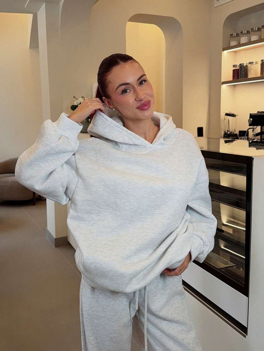 Abrilcols Áo nỉ dáng rộng có mũ lót giữ nhiệt màu trơn đơn giản dành cho cả nam và nữ, quần áo mùa thu - Màu Xám nhạt - Xem 1