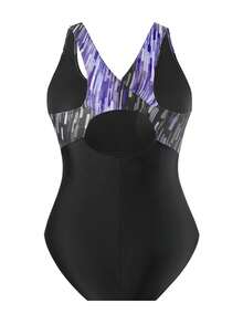 Swim SPRTY Traje de baño de una pieza estampado para mujer de talla grande, traje de baño casual de playa de moda todo en uno para vacaciones - Multicolor - Ver 2