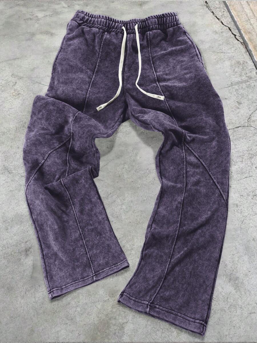 Manfinity EMRG Men's Casual Washed Drawstring Waist Sweatpants - Purple - View 1