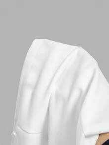 SHEIN MOD Váy đi làm màu trơn trang trí ngọc trai giả thanh lịch dành cho nữ, mùa đông, giáng sinh, năm mới, lễ tạ ơn, váy trắng, phong cách - trắng - Xem 7