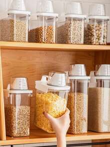 Household Sealed Rice Container - Airtight Anti-Pest Moisture-Proof Storage Can For Kitchen, Flour Container, Grain Storage Bin, Grain Organizer, Cat Dog Pet Food Storage Bucket - Large Capacity - White - View 5