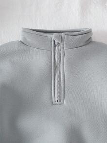 SHEIN Explorewe 2 件年轻女孩针织运动衫，单面羊毛半拉链套头衫，休闲经典百搭浅灰色服装 - 灰色 - 查看 6