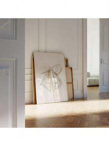 1pc Beige Bow Wall Art Picture Grandmillenial Aesthetic Canvas Prints Paintings Ribbon Poster Vintage Bows Decor For Bedroom, Living Room, Or Girl Room Decor Unframed Or Framed