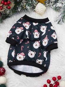PETSIN 1件圣诞白色小熊和拐杖糖图案亲肤透气宠物服装 - 彩色 - 查看 2