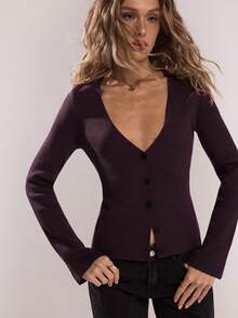 SHEIN BAE Damen Lässig einfarbiger Slim Fit Cardigan, Herbst, Winter, gemütlich Herbst und Winter, Weihnachten, Neujahr, Thanksgiving, Party, dunkelvioletter Slim Fit Cardigan