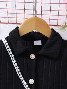 Rochie elegantă pentru fete, cu dungi, volane, decorată cu perle, și geantă crossbody, stil prințesă, ținută dulce - Negru - Vizualizare 6