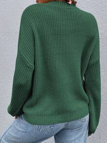 SHEIN LUNE Suéter de cuello redondo de unicolor, versátil y de manga larga - Verde - Ver 2