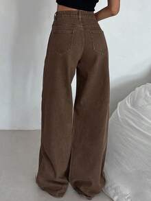 Dazy Tall 女式宽松直筒休闲牛仔裤，街头风格 - 棕色 - 查看 6