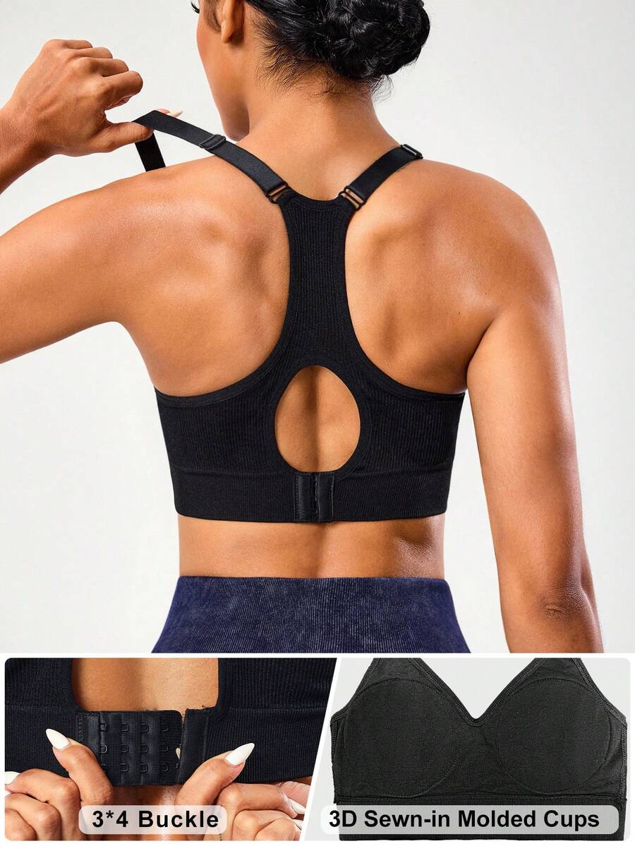 Solea Cove Seamless Solid Color Backless Daily Fitness Sports Bra For Women Adjustable Strap Sports Bra Sports Bra High Support - Black - View 1