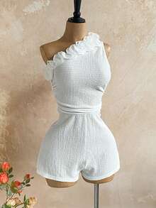 Soleia Bộ đồ liền thân lệch vai thời trang thường ngày cho nữ đi nghỉ - trắng - Xem 3