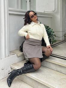 NegzBox Houndstooth Print A-Line Mini Skirt, Holiday Party Women Skirt, New Years ,Holiday Women - Coffee Brown - View 5