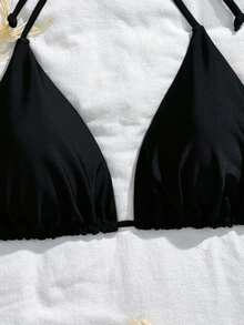 SHEIN Swim Curve Summer Beach Plus Ruched Halter Bikini Top