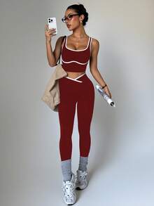 Slayform Conjunto de ropa deportiva de yoga sin costuras de color contrastante para mujer - Multicolor - Ver 6