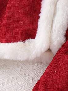 Young Girl' Cute White Furry Comfortable Red Long Sleeve Jacket, Fashionable Outfit With Skirt - Red - View 8