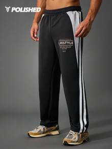 Manfinity Acti Log Pantalones deportivos casuales de corte holgado para hombre, adecuados para actividades al aire libre, juegos de pelota, correr, fitness. Pantalones de entrenamiento en negro y blanco para gimnasio y sudadera - Multicolor - Ver 7