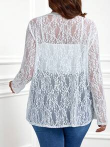 EMERY ROSE Plus Size White Lace Long Sleeve Sun Protection Jacket For Summer,Spring - White - View 2