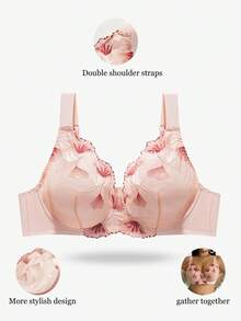 Sutien de damă Plus Size, culoare solidă, sexy, romantic, brodat cu frunze de arțar, cu bretele late reglabile, ridicare și susținere cu armătură 1 buc. - Roz Coral - Vizualizare 3