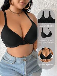 1 件加大码前扣式文胸，简约设计，支撑性好且舒适的钢圈文胸 - 黑色 - 查看 9