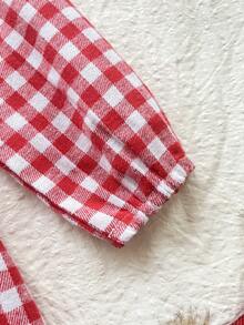 Vintaside Kids 女童秋季刺绣翻领长袖高端西式格子连衣裙，适合生日派对、学校活动、日常外出、露营等。 - 紅色 - 查看 3