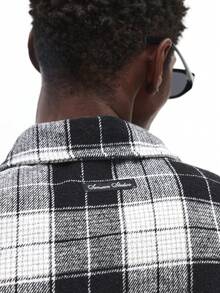 Long Sleeve Crop Fit Check Shirt With Cross Print Casual Button Down - Black and White - View 6