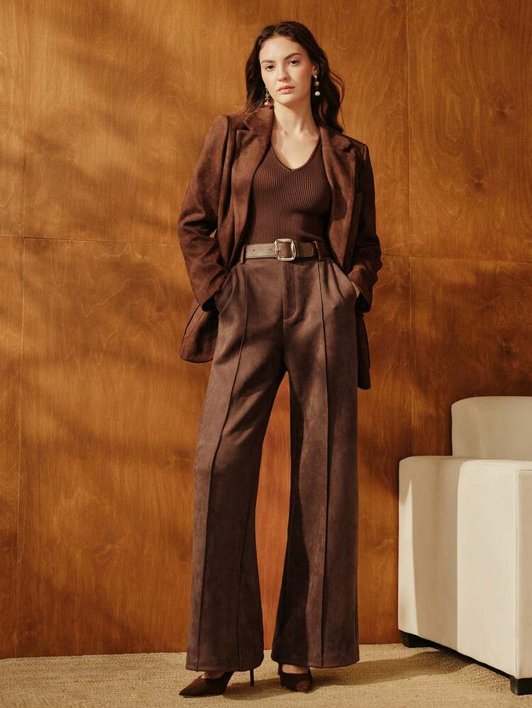 Anewsta 빈티지 스웨이드 스트레이트 레그 팬츠, 패셔너블, 다용도, 우아함, 시크, 스타일리시, 여성용 비즈니스 캐주얼, 가을, 겨울, 새해, 파티, 결혼식에 적합