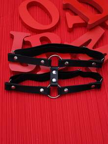 WENEZON Men's Leather Decor Ring Connector Suspenders Emo Belt Goth Belt Harness Strap Belts Y2k Punk Belt - Black - View 1