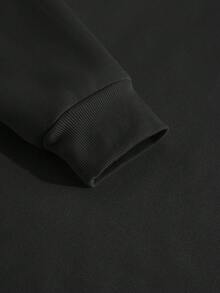 Manfinity Homme 黑色加大码男士圣诞图案宽松落肩加厚套头卫衣，长袖上衣 - 黑色 - 查看 4