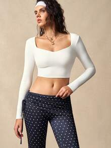 VARSIVA 女式简约纯色锁眼露背短款运动T恤 - 白色 - 查看 5