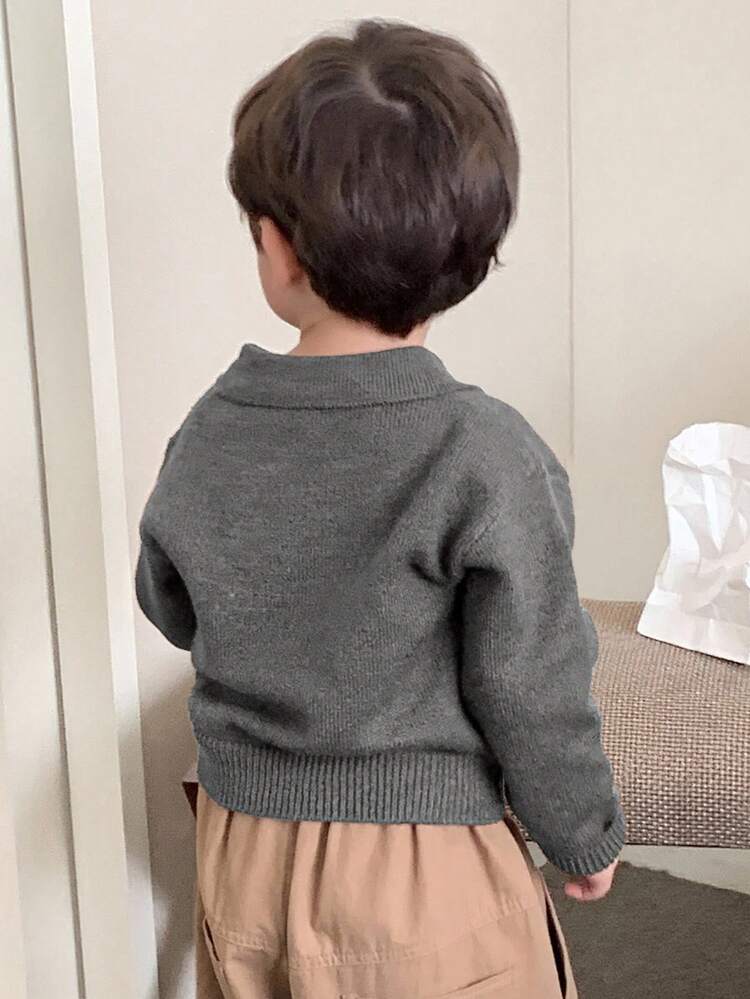 Toddler Boys' Casual Solid Color Turndown Collar Long Sleeve Sweater, Spring/Autumn