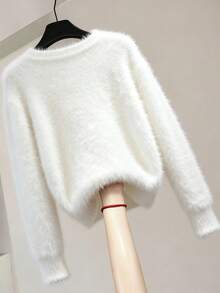 SHEIN Franclia Women's Elegant Applique Button Front Dropped Shoulder Fluffy Knit Cardigan, Autumn/Winter, Christmas