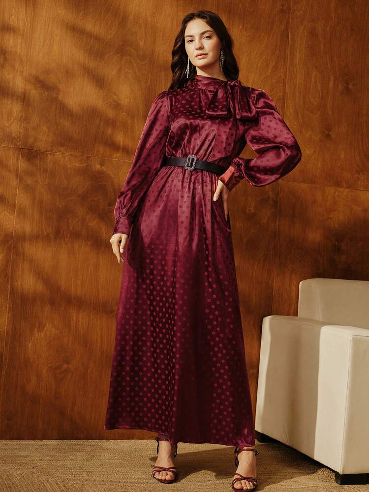 Women's Elegant Long Dress, Suitable For Wedding Guest, Halloween, Burgundy Color, Autumn