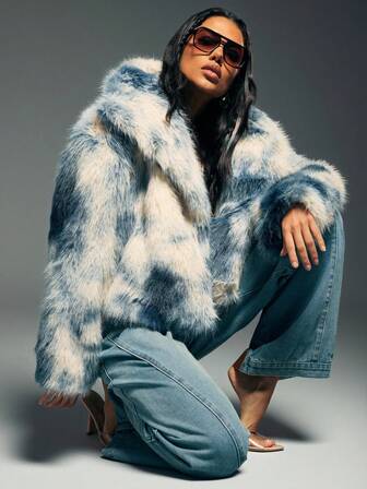 Denimoi Faux Fur Oversized Collar Drop Shoulder Coat, Faux Fur Coat, Fall & Winter Coat, Fashionable