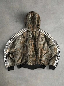 Manfinity EMRG Sweatshirt Pria Gaya Jalanan Amerika dengan Motif Slogan Los Angeles & Huruf LA, Pohon Tanpa Daun, Hutan, dan Daun, Musim Gugur/Musim Dingin untuk Pria, Sweatshirt Berkerudung - MultiWarna - View 2