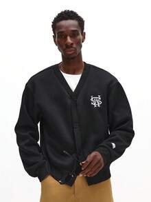 SUMWON Jersey Button Front Cardigan Jacket With Relaxed Fit For Casual Everyday Wear - Black - View 2