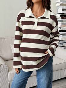 SHEIN Camisa de maternidad casual a rayas con botones
