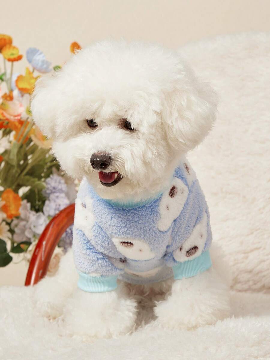 PETSIN 1 Pc Pet Cat Dog Universal Blue Bear Cute Pattern Printed Plush Warm Elastic Comfortable Dog Round Neck - Multicolor - View 1