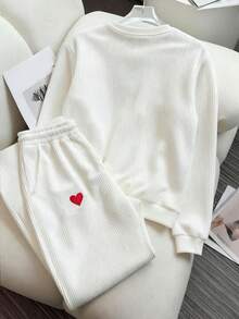 Resyla 2 件套心形刺绣灯芯绒女士休闲装，送给朋友的礼物