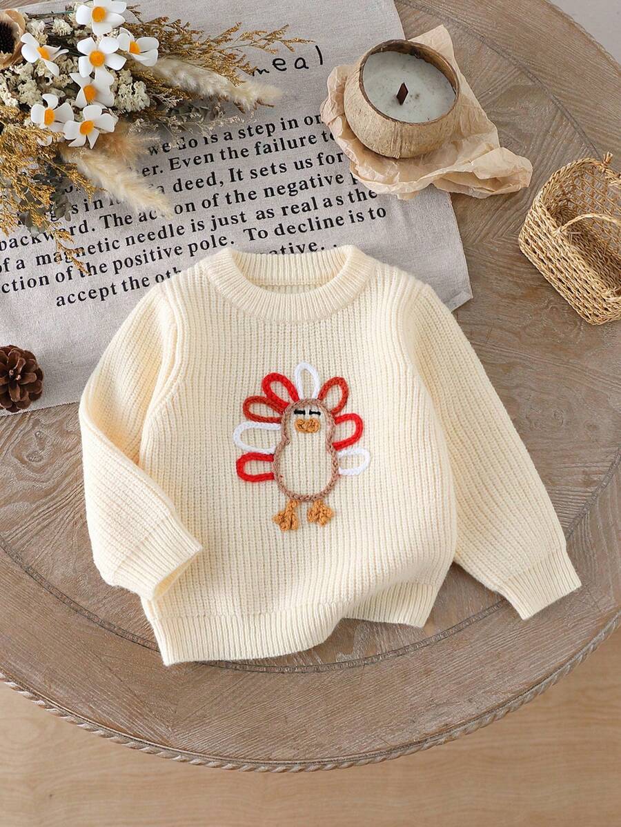 Cute Beige Baby Girl Turkey Design Pullover Sweater,Autumn Matching Family Knitwear,Toddler Long Sleeve Solid Color Knitted Jumper Fall Winter Clothes - Apricot - View 1