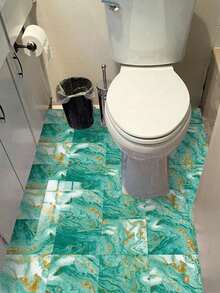 10 pezzi Adesivi decorativi per pavimenti in PVC, adesivi per pareti 2D piatti con motivo vintage verde finto marmo, adatti per cucina, soggiorno, bagno, camera da letto e altre decorazioni per la casa - Multicolore - Visualizzare 5