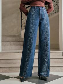 Anewsta Jeans en denim pour femmes, convient pour l'automne, l'hiver, le printemps, le Nouvel An, les fêtes, élégant, chic, , Noël, les festivals, les vacances, les sorties, le casual