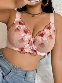 Sutien de damă Plus Size, culoare solidă, sexy, romantic, brodat cu frunze de arțar, cu bretele late reglabile, ridicare și susținere cu armătură 1 buc. - Roz Coral - Vizualizare 8