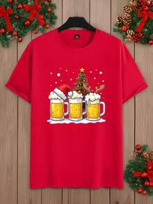 Manfinity RelaxMax T-shirt graphique à col rond et manches courtes décontracté pour Noël pour hommes, polyvalent pour l'été