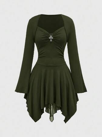 Gothic Cross Decor Asymmetrical Hem Mini Dress