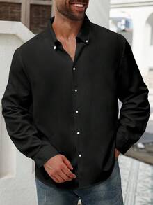 Manfinity Homme Plus Size Men's Solid Color Casual Long Sleeve Shirt - Black - View 5