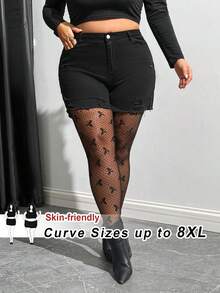 SHEIN CURVE+ Christmas Plus Size Solid Color High Waist Simple Fitted Leggings, Casual Everyday Wear - Black - View 4