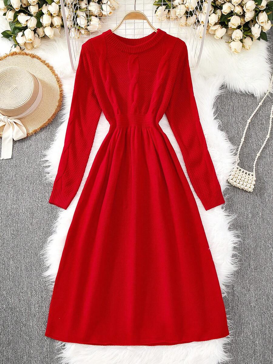 SHEIN Women's Red Sweet Fashion Long Sleeve Maxi Sweater Dress - Red - View 1