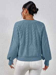 EMERY ROSE Women's Solid Color Minimalist Crew Neck Long Sleeve Pullover Sweater, Everyday Wear - Dusty Blue - View 2